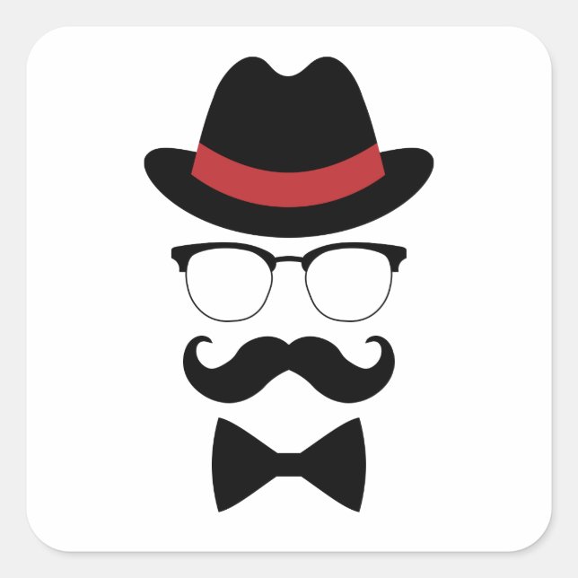 Hipster Gentleman Elements Square Sticker (Front)