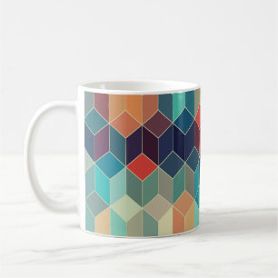 Hipster geometric cubes: retro mosaic background. coffee mug