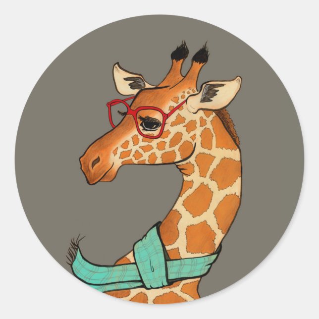Hipster Giraffe Classic Round Sticker (Front)