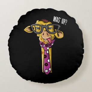 Hipster Giraffe Funny African Animal With Glasses Round Cushion