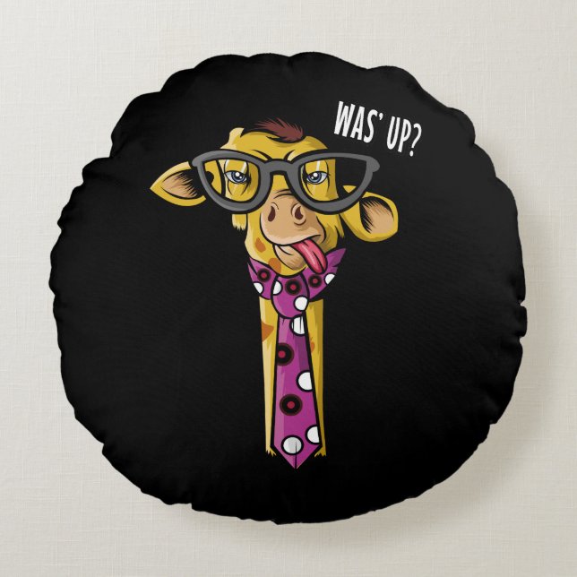 Hipster Giraffe Funny African Animal With Glasses Round Cushion (Front)