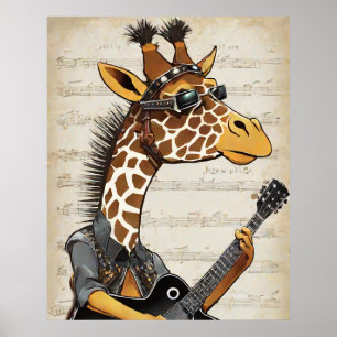 Hipster Giraffe Poster - Rockstar Animal Wall Art