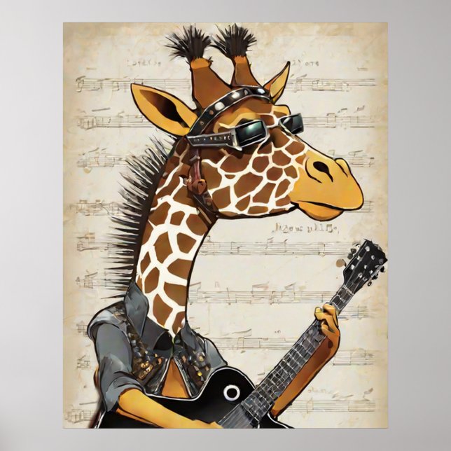 Hipster Giraffe Poster - Rockstar Animal Wall Art (Front)