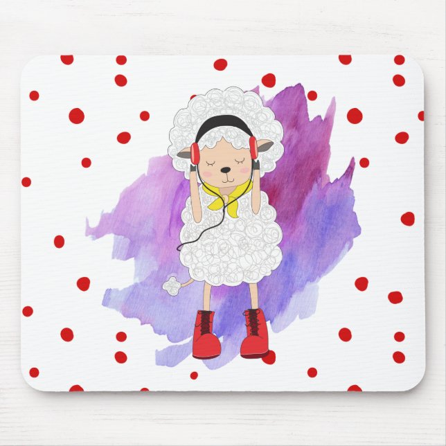 Hipster Girl Lamb with Red Boots Mouse Mat (Front)