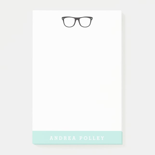 Hipster Glasses and Soft Mint Blue Post-it Notes (Front)