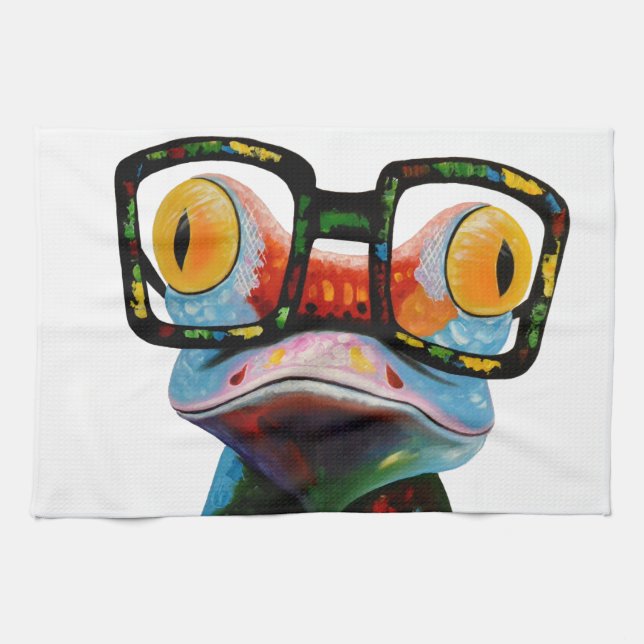 Hipster Glasses Frog Tea Towel (Horizontal)