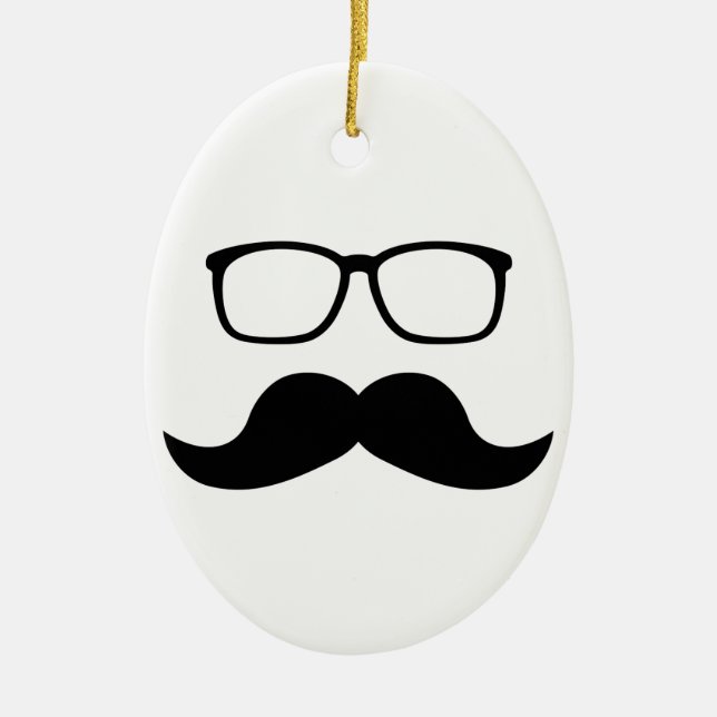 Hipster Glasses Moustache Ceramic Tree Decoration (Front)