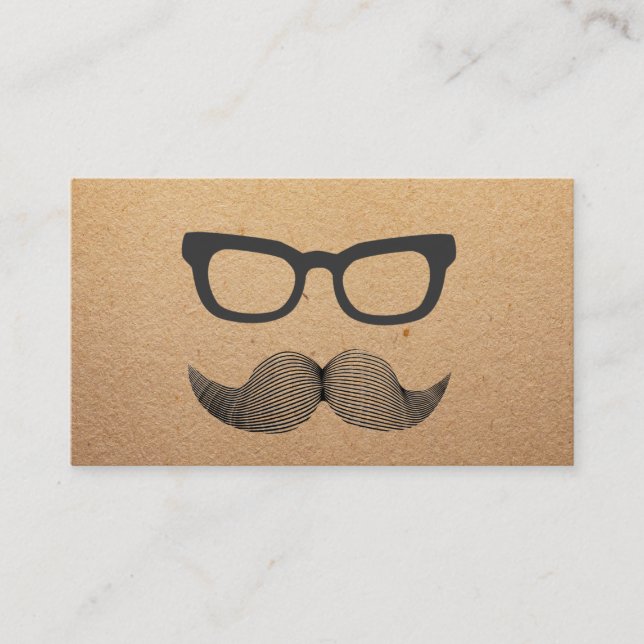 Hipster Glasses & Moustache Rustic Kraft Calling Card (Front)