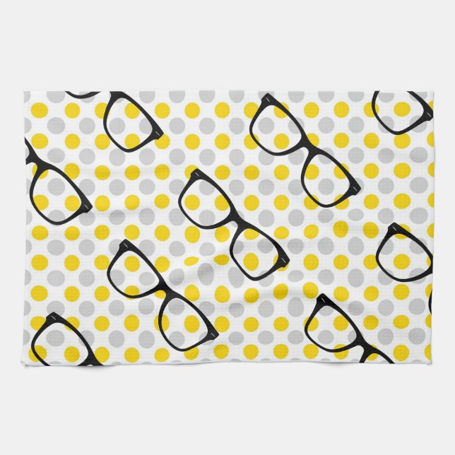 Hipster Glasses Polka Dot Kitchen Towel (Horizontal)