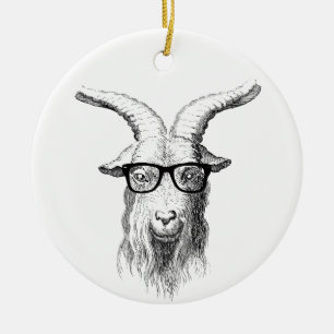 Hipster Goat Ceramic Tree Decoration