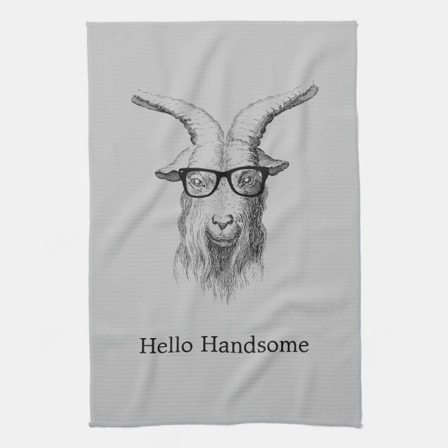 Hipster Goat  Tea Towel (Vertical)