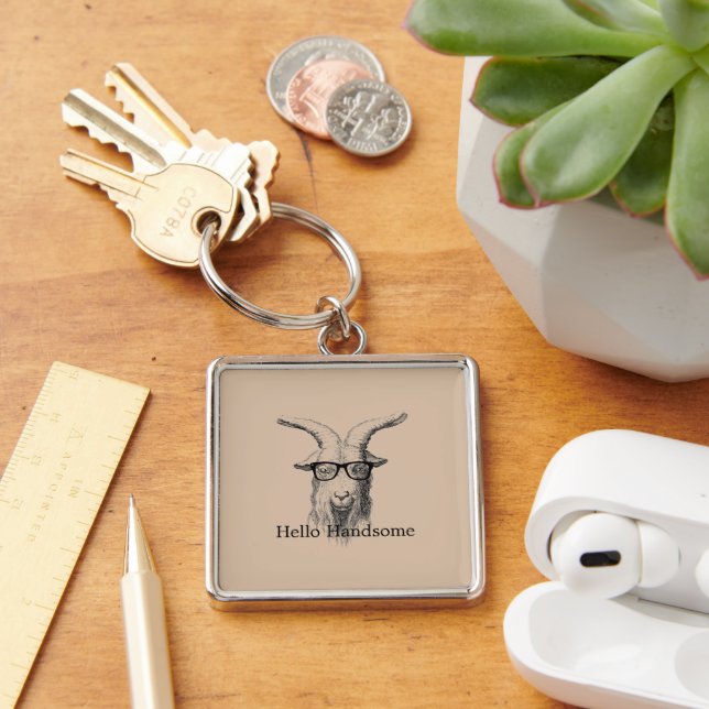 Hipster Goat with Glasses Key Ring (Desk)