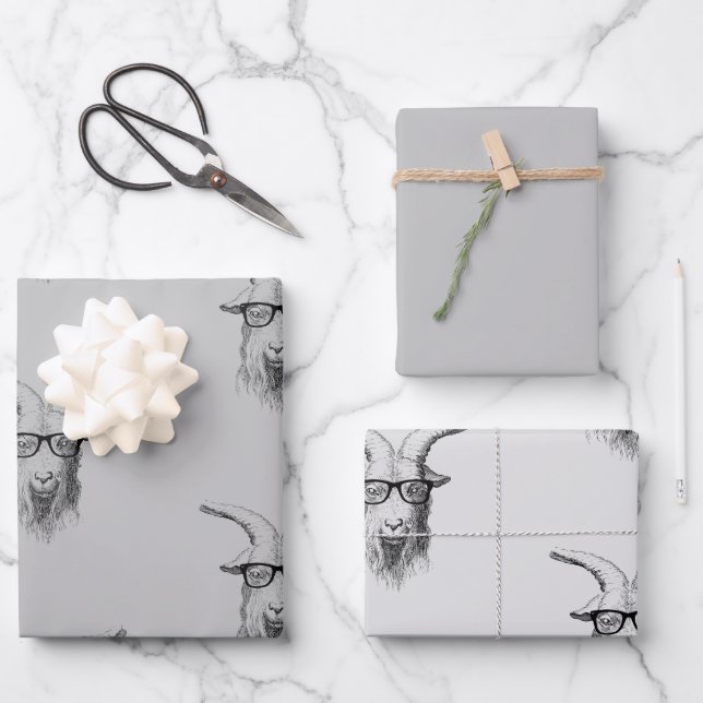 Hipster Goat Wrapping Paper Sheet (Front)