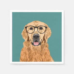 Hipster Golden Retriever Birthday Paper Napkin
