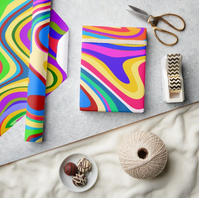 Hipster Groovy Retro Rainbow Surface Pattern  Wrapping Paper (Crafts)