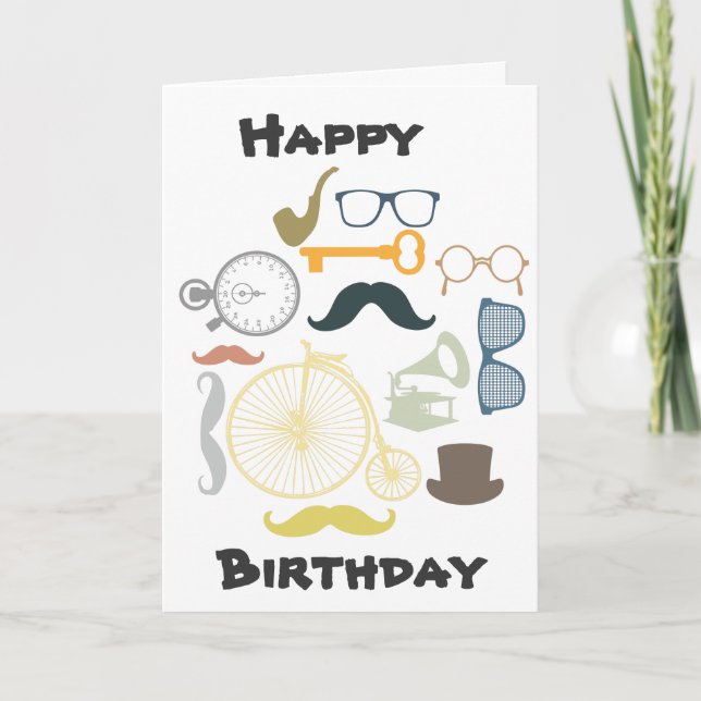 Hipster Happy Birthday Card (Front)