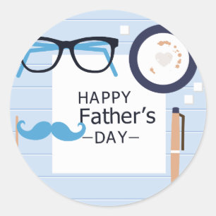 hipster happy Fathers Day Classic Round Sticker