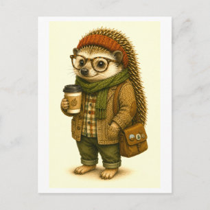 Hipster Hedgehog Postcard