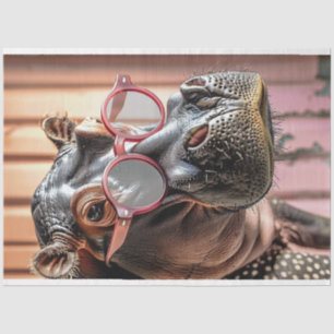 Hipster Hippo Pink Sunglasses Decoupage Left Tissue Paper