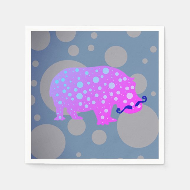 Hipster Hippopotamus Cocktail Paper Napkins (Front)