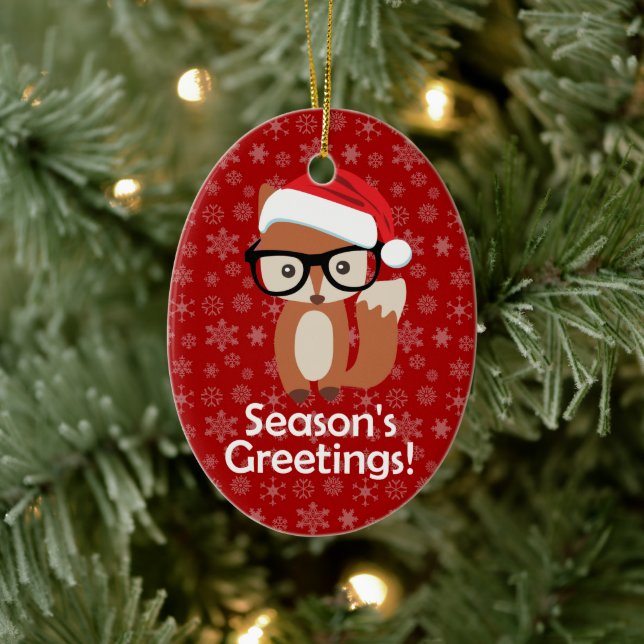 Hipster Holiday Fox Glasses Cute Animal Christmas Ceramic Tree Decoration (Tree)