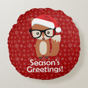 Hipster Holiday Fox Glasses Cute Animal Christmas Round Cushion