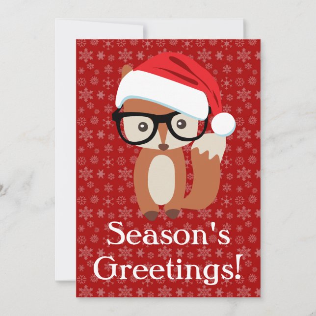 Hipster Holiday Fox w/Glasses Card (Front)
