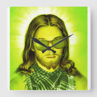 hipster jesus saves and loves square wall clock