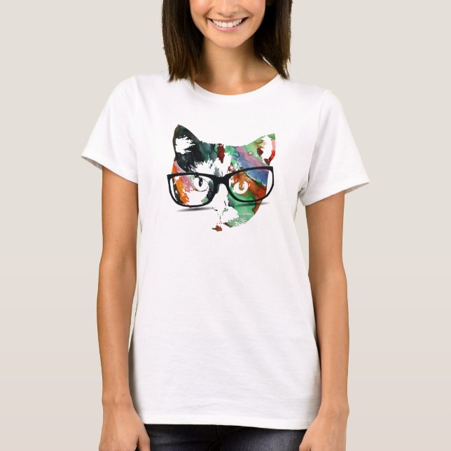 Hipster Kitty with Glasses T-Shirt (Front)