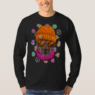 Hipster Leopard Geek Nerd Glasses Animal Love Peac T-Shirt