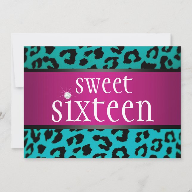 Hipster Leopard Sweet Sixteen Invitation (Front)