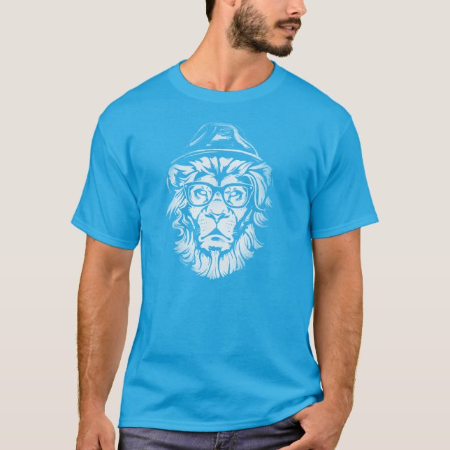 Hipster Lion Blue T-Shirt (Front)