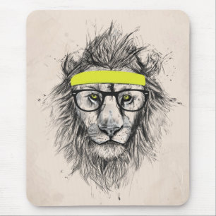 Hipster lion (light background) mouse mat