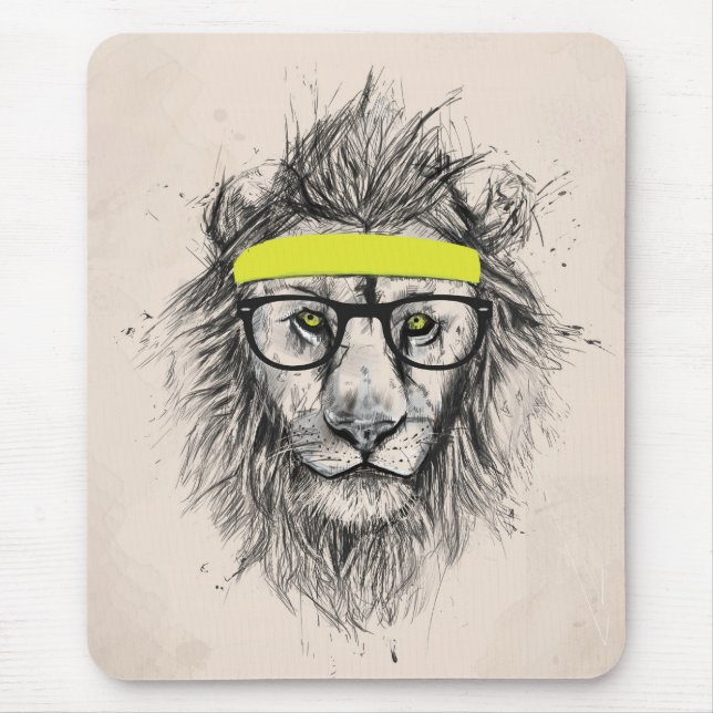 Hipster lion (light background) mouse mat (Front)