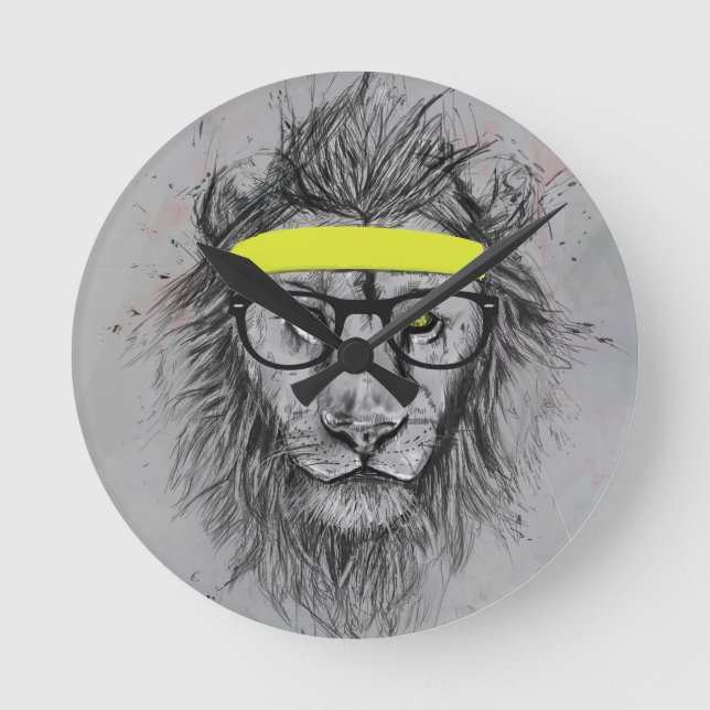 Hipster lion round clock (Front)