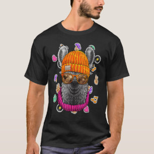 Hipster Llama Geek Nerd Glasses Animal Love Peace  T-Shirt