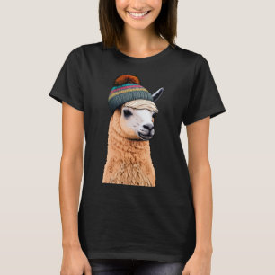 Hipster Llama in Beanie Humour Pop T-Shirt