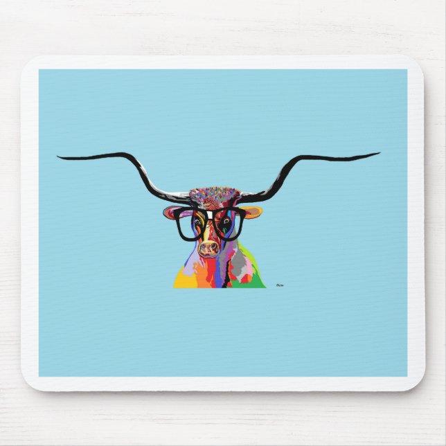 Hipster Longhorn Mouse Mat (Front)