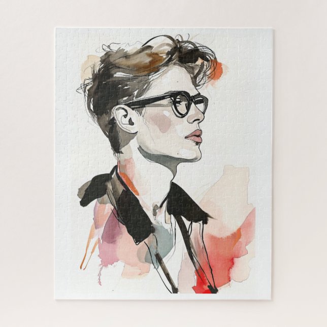 Hipster Man Drawing Jigsaw Puzzle (Vertical)