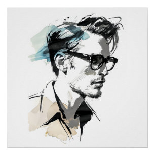 Hipster Man Drawing Poster