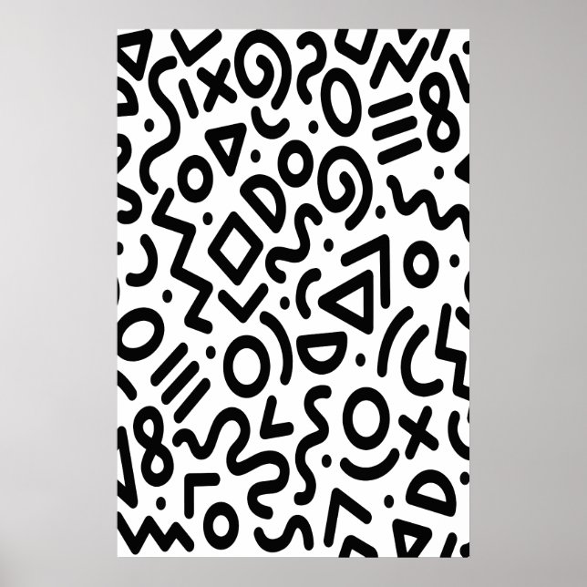 Hipster Memphis Style black and white geometric Poster (Front)