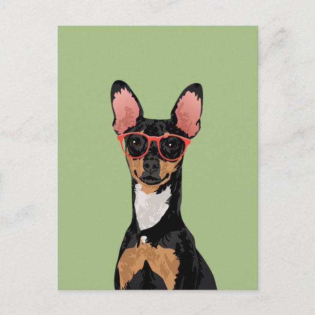Hipster Miniatur Pinscher Postcard for Dog Lovers (Front)