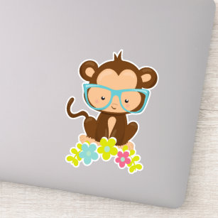 Hipster Monkey, Monkey With Glasses, Flowers