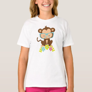 Hipster Monkey, Monkey With Glasses, Flowers T-Shirt