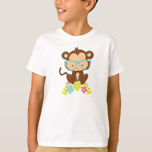 Hipster Monkey, Monkey With Glasses, Flowers T-Shirt
