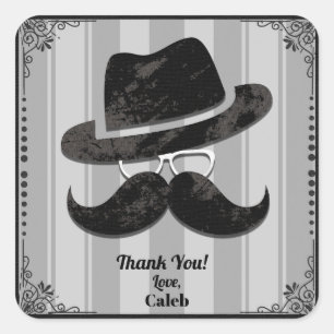 Hipster Moustache Hat Glasses ANY Birthday Party Square Sticker