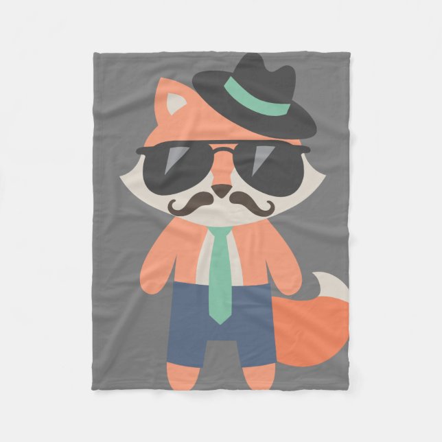 Hipster Moustache Mr Cool Fox Baby Fleece Blanket (Front)