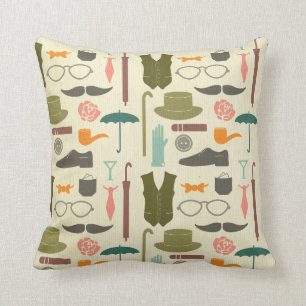 Hipster moustache vintage fun chic fun pattern cushion