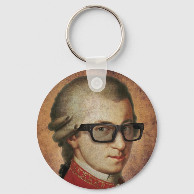 Hipster Mozart Classical Music Key Ring (Front)