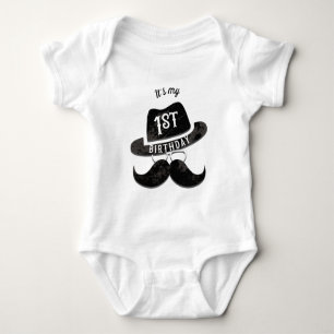 Hipster Mr. Moustache Hat Glasses 1 1st Birthday Baby Bodysuit
